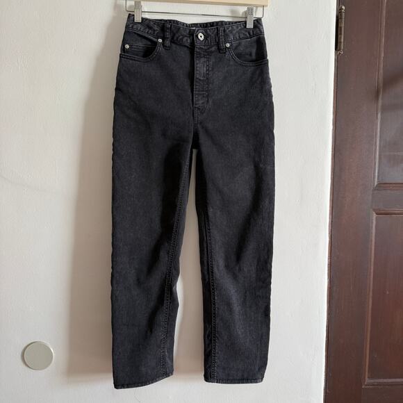 JUST CAVALLIWomen's Washed Black Mom Jeans Tapered Relaxed Fit Denim25